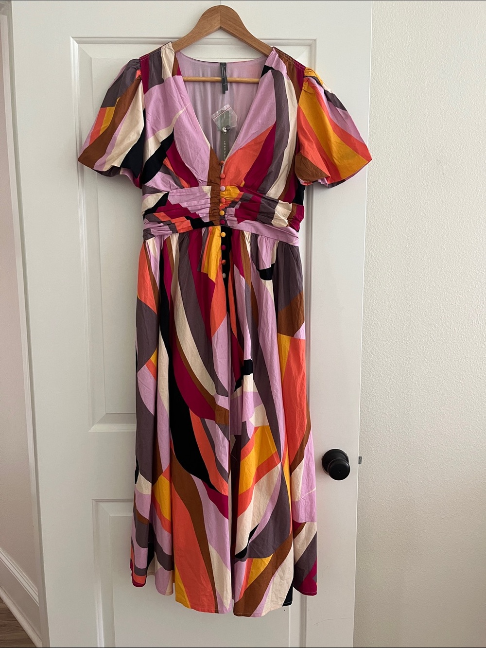 Anthropologie Katerina Button Front Colorful Geometric Midi Dress